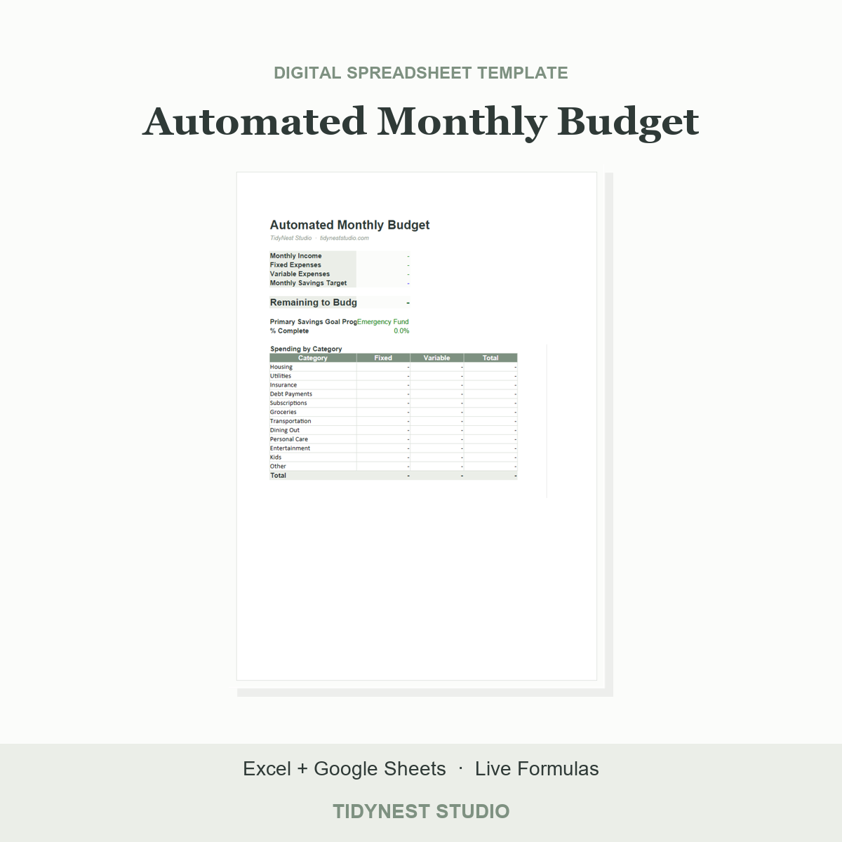 Automated Monthly Budget Spreadsheet
